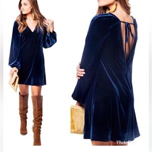 Free People Misha Blue velvet mini dress
